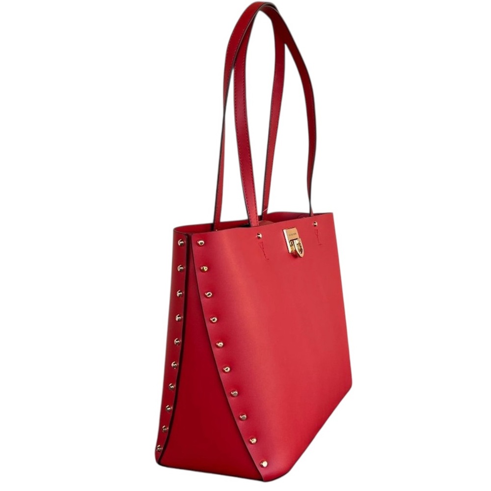 Michael Kors Manhattan Large Shoulder Smooth Leather Tote Bag Red - Picture 3 of 8